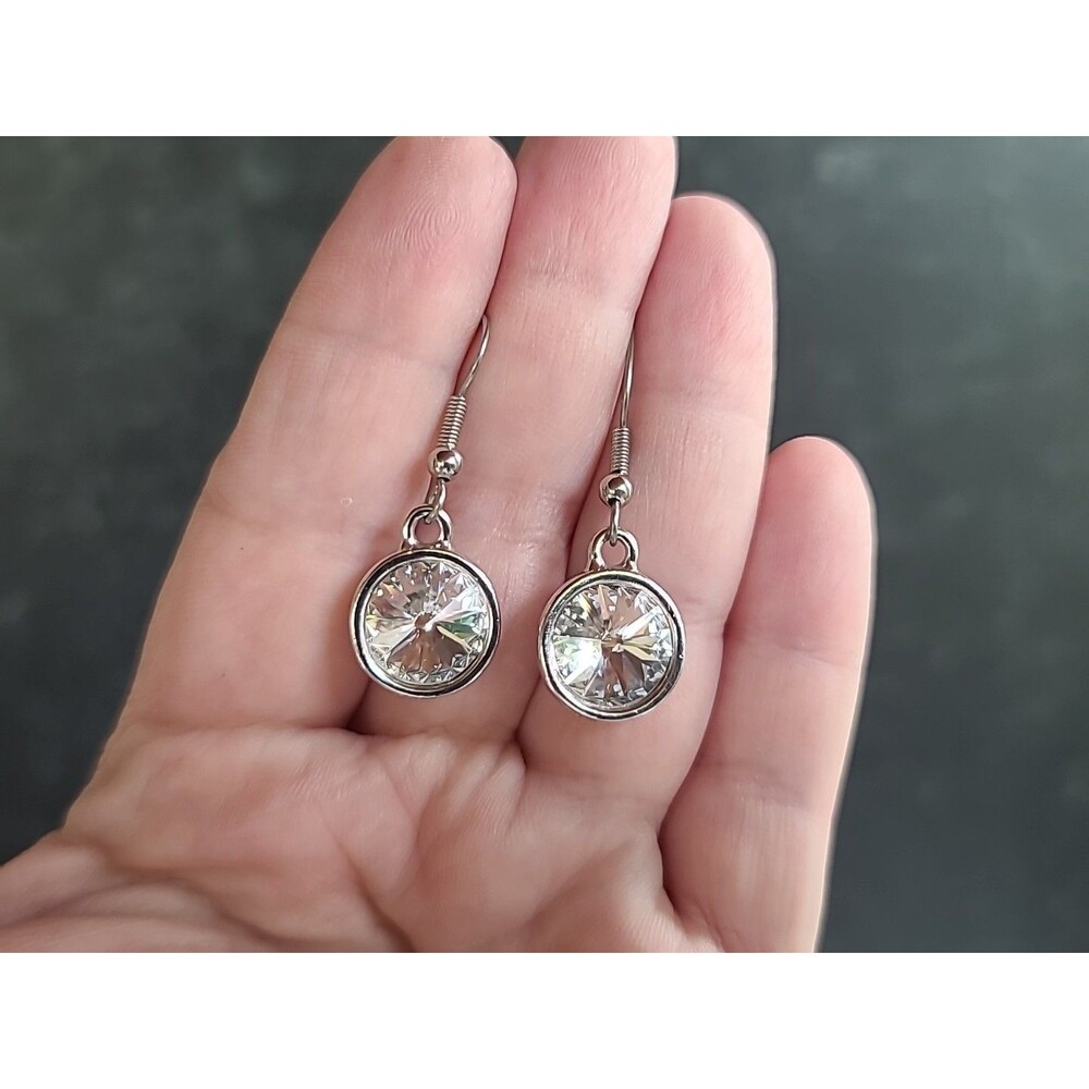 Clear Rhinestone Dangling Pierced Earrings Vintage Costume Jewelry, READ